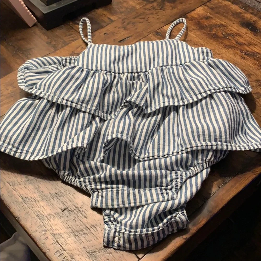 12-18M Gap Blue and White Strap Layered Romper